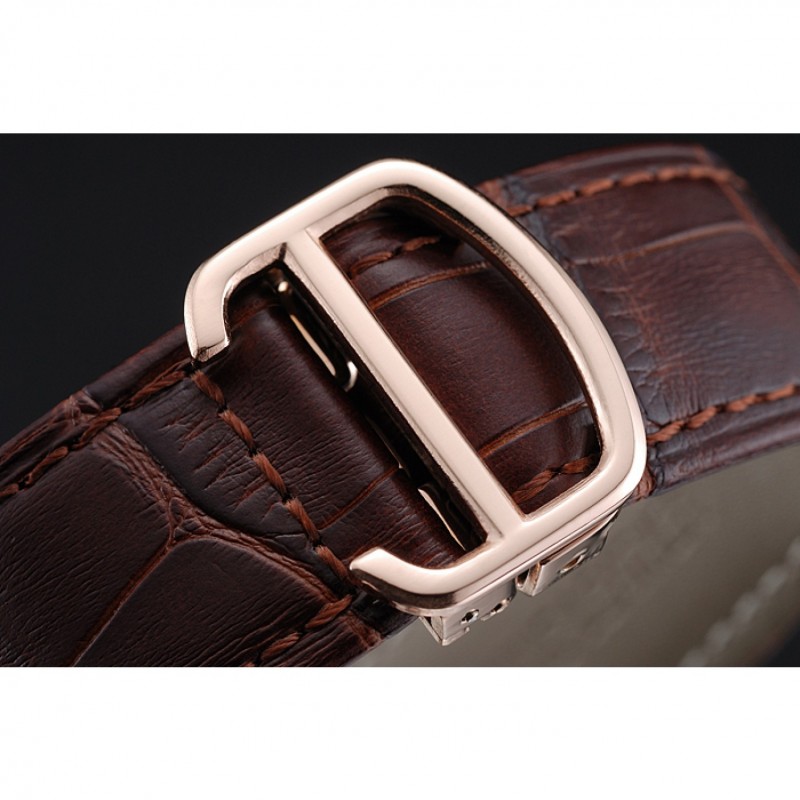 Cartier Rotonde White Dial Gold Case Brown Leather Bracelet 1454221-5