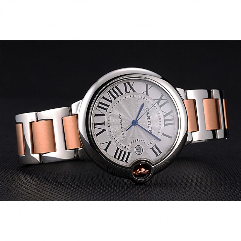 Swiss Cartier Ballon Bleu 42mm Silver Dial Stainless Steel Case Two Tone Rose Gold Bracelet 622875-3