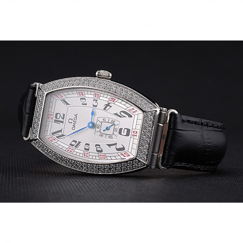 High End Omega Sochi Petrograd White Dial With Diamonds Stainless Steel Case Black Leather Strap 622823-3