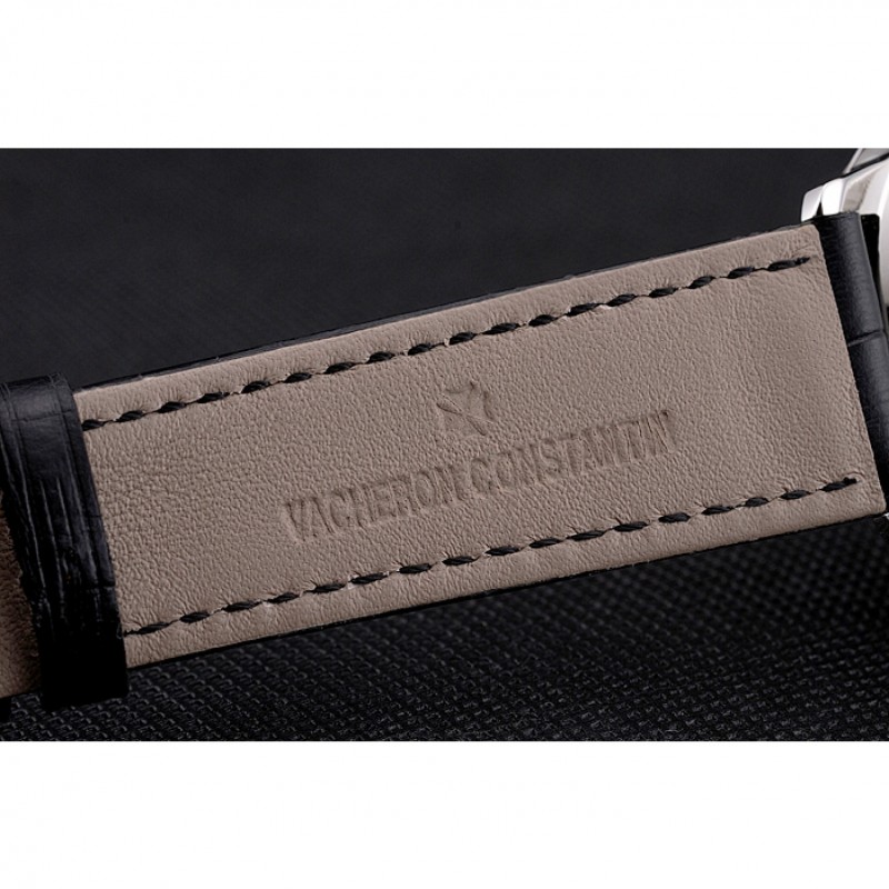 Swiss Vacheron Constantin Traditionnelle Power Reserve White Dial Stainless Steel Case Black Leather Strap-6