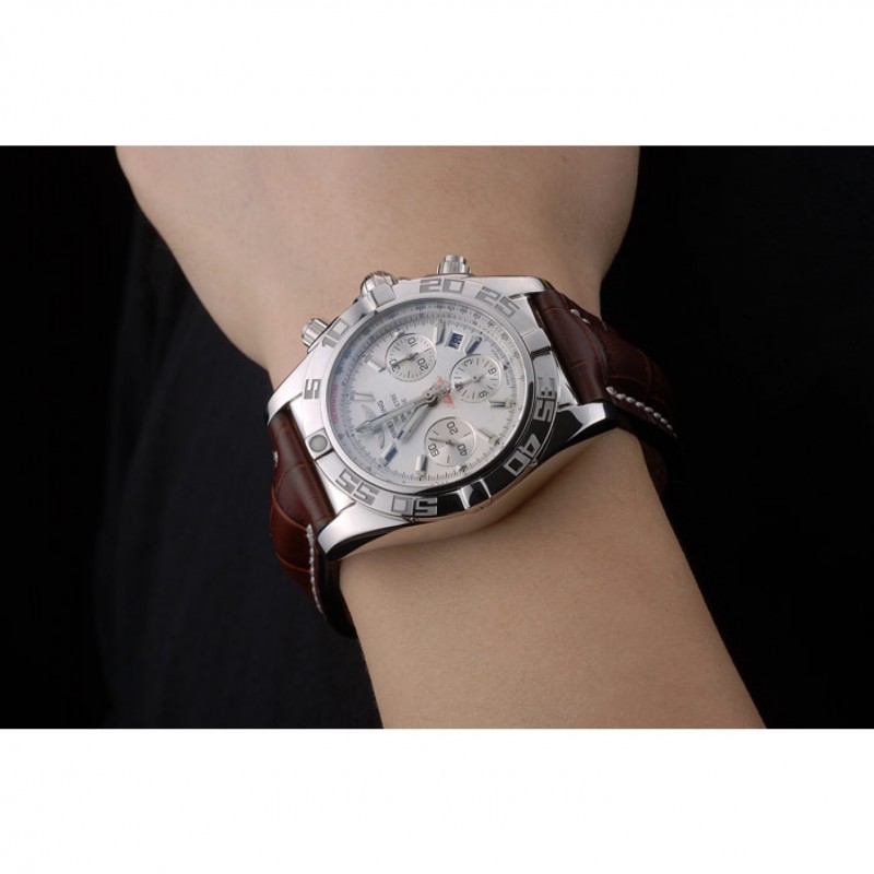 Cheap Swiss Breitling Certifie Stainless Steel Bezel Brown Croco Leather Bracelet White Dial 80285-7