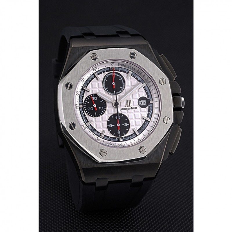 SS Swiss Audemars Piguet Royal Oak Offshore Chronograph White Dial Black Steel Case Black Rubber Strap 622862-2