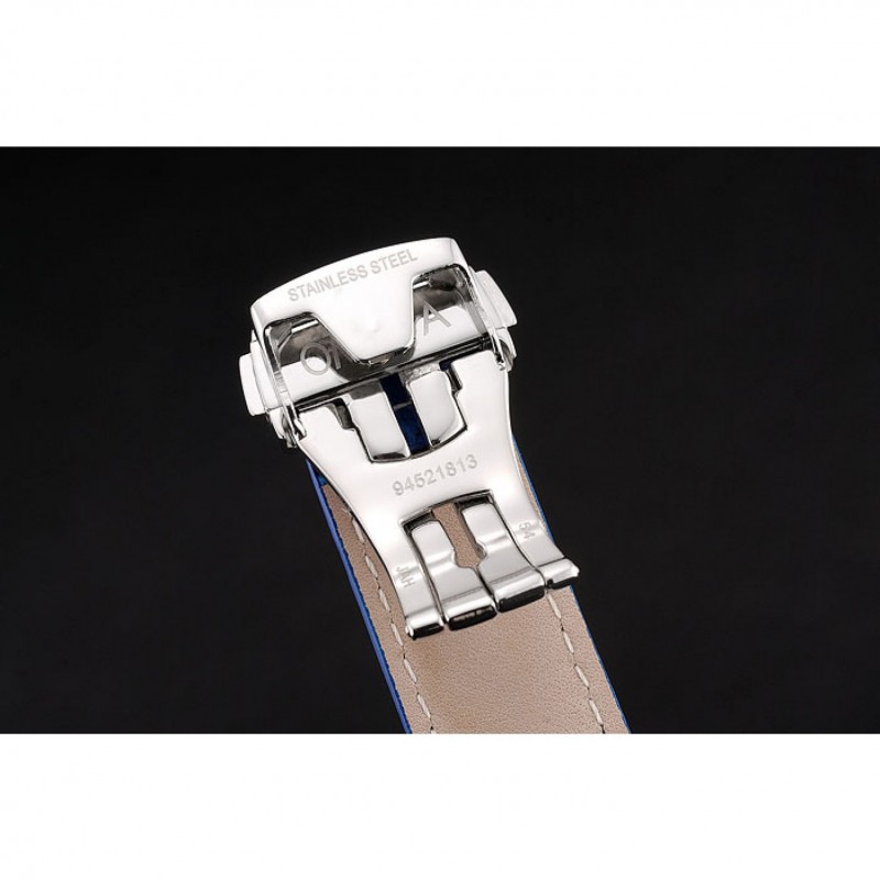 AAA Omega DeVille Silver Bezel with White Dial and Blue Leather Strap 621568-6