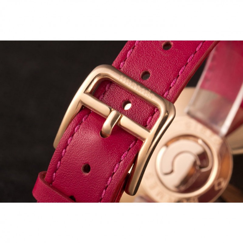 Hermes Classic MOP Dial Magenta Leather Bracelet 801388-8