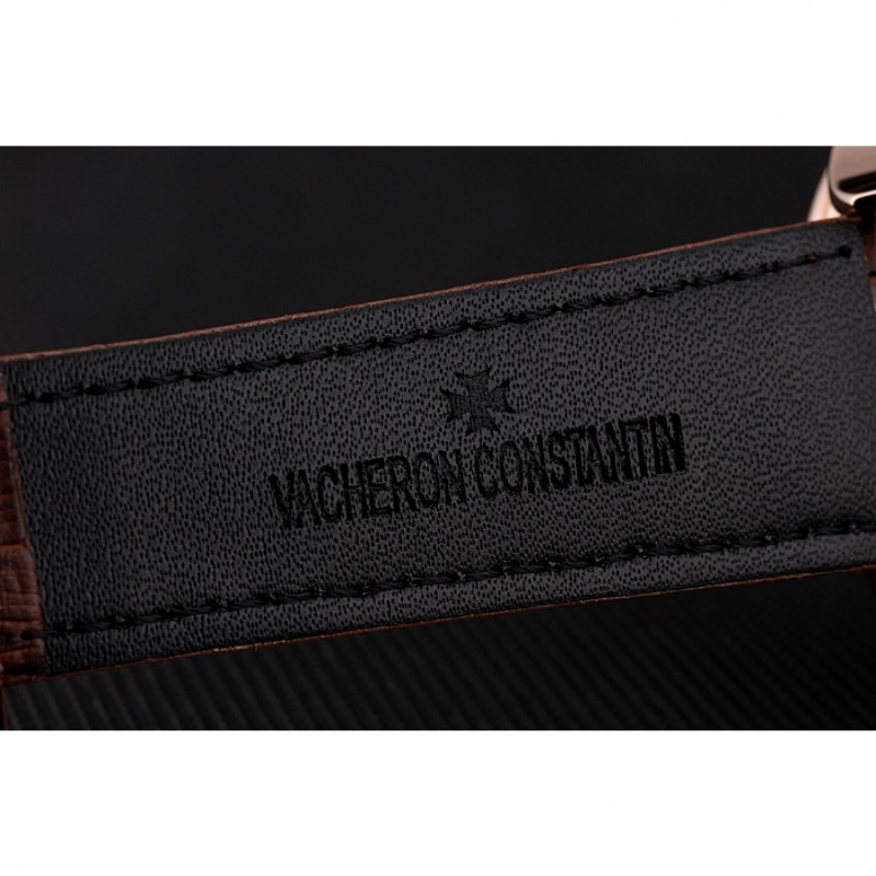 Swiss Vacheron Constantin Traditionnelle Chronograph Black Dial Gold Case Brown Leather Bracelet 1453995-5