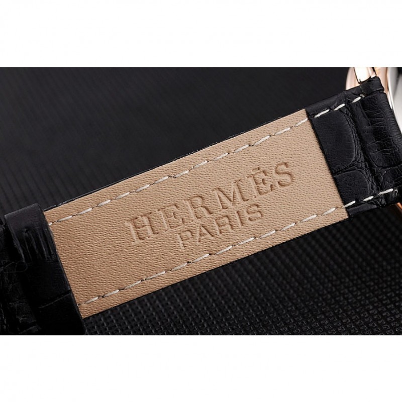 Hermes Classic Croco Leather Strap Black Dial 801398-6