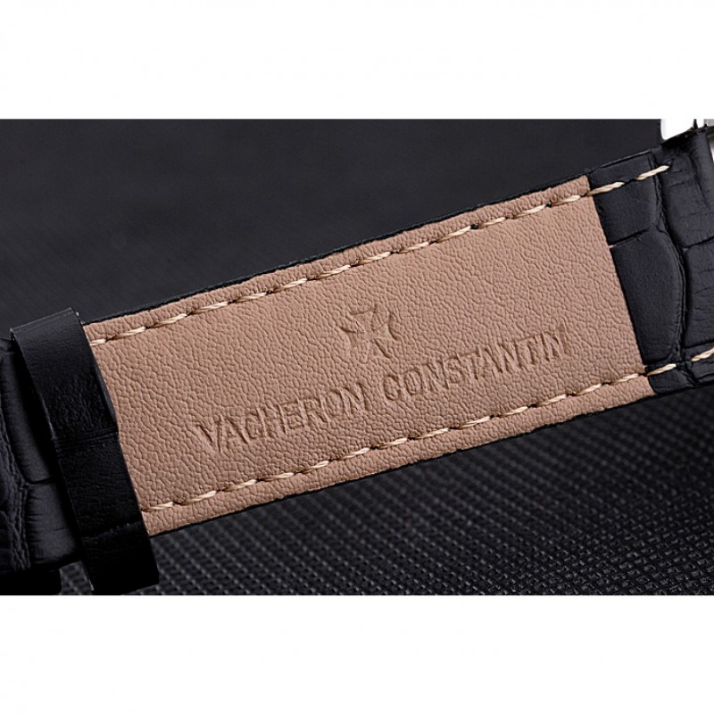 Vacheron Constantin Traditionnelle Black Ship Dial Stainless Steel Case Black Leather Strap-6
