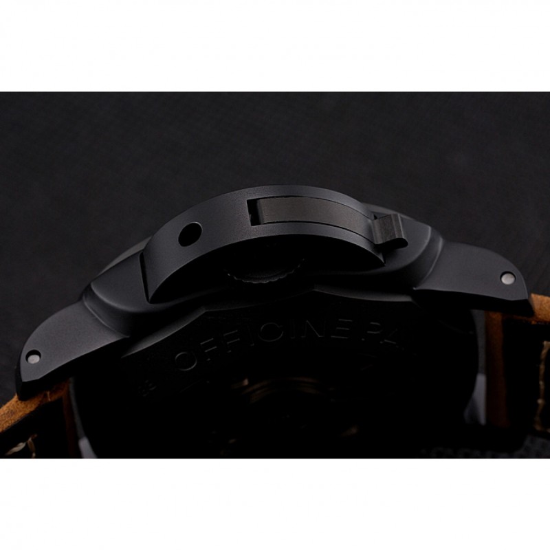 Swiss Panerai Luminor GMT Carbotech Black Dial Black Case Brown Leather Strap-8