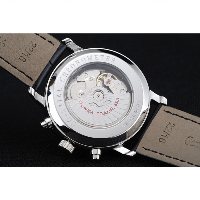 Omega De Ville Moonphase Black Dial Silver Case Black Leather Bracelet 1454225-7