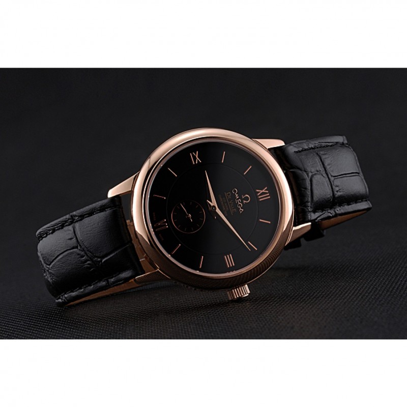 Omega DeVille Prestige Small Seconds Black Dial Gold Case Black Leather Bracelet 622602-3