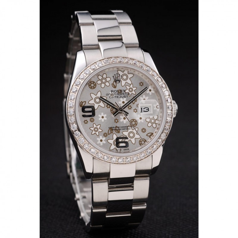 Rolex Datejust Stainless Steel Silver Flowers Dial Diamond Plated rl305-2