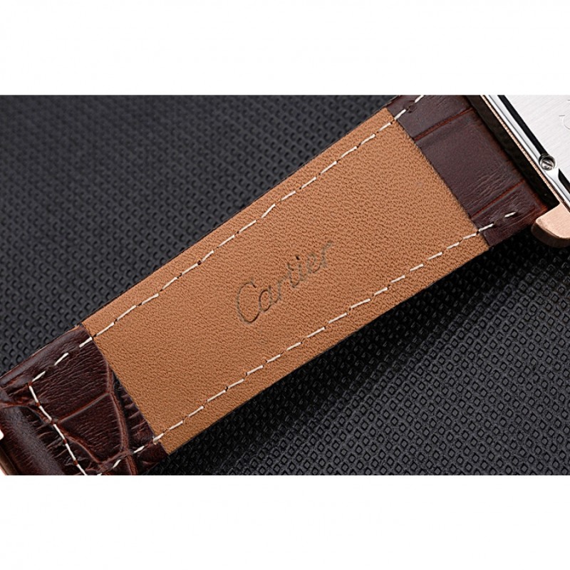 Cartier Tank MC Black Dial Gold Case Brown Leather Strap 622582-7
