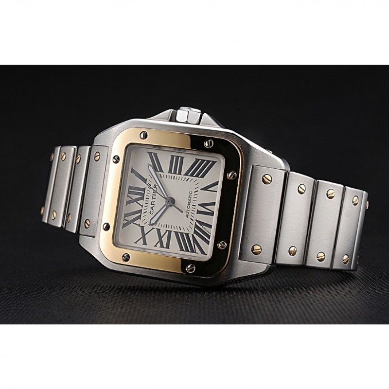 Swiss Cartier Santos De Cartier Galbee Yellow Gold and Steel Case Steel Bracelet 622643-4