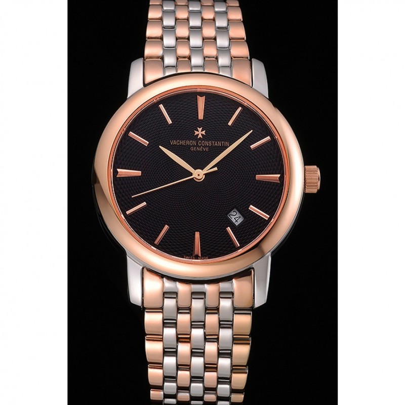 Vacheron Constantin Patrimony Black Dial Rose Gold Case Two Tone Bracelet 62293-1