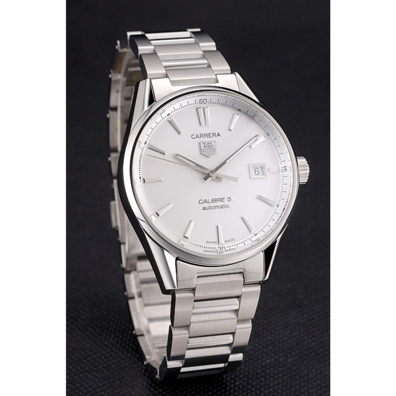 Swiss Tag Heuer Carrera Calibre 5 Silver Dial Stainless Steel Case And Bracelet-2