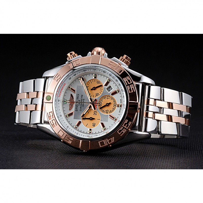 High End Replica Watches Breitling Chronomat White Dial Rose Gold Bezel And Subdials Stainless Steel Case Two Tone Bracelet-3