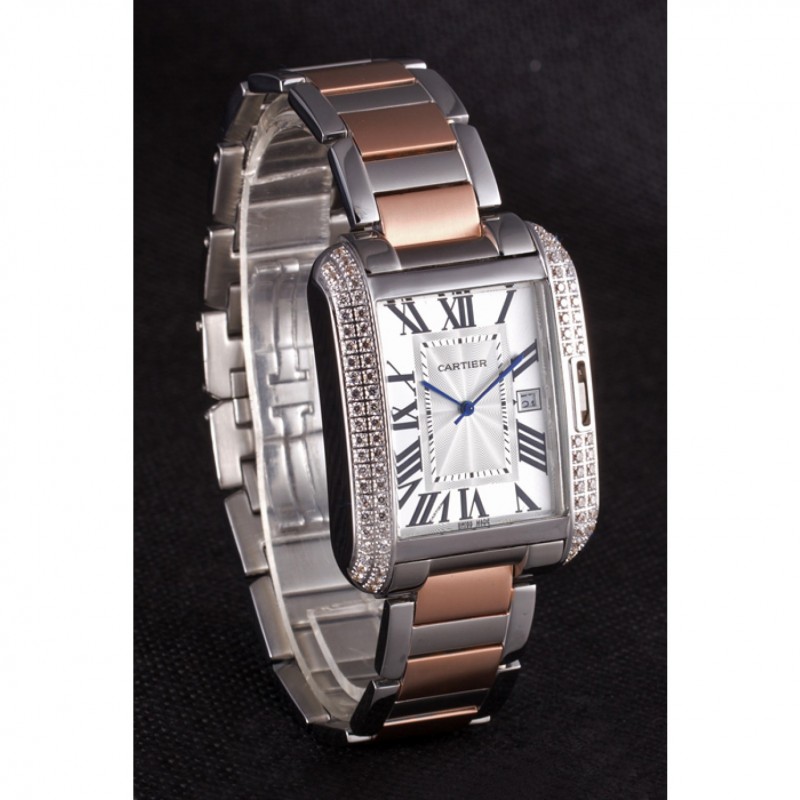 Cartier Tank Anglaise 36mm Silver Dial Diamonds Steel Case Two Tone Bracelet-2
