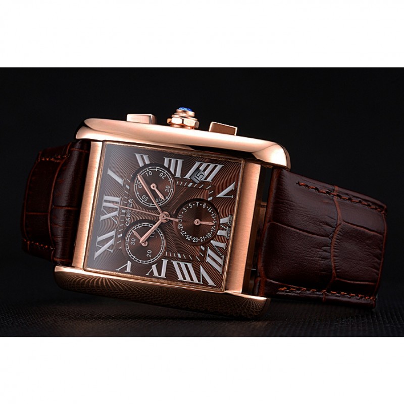 Cartier Tank MC Brown Dial Gold Case Brown Leather Bracelet 622696-4