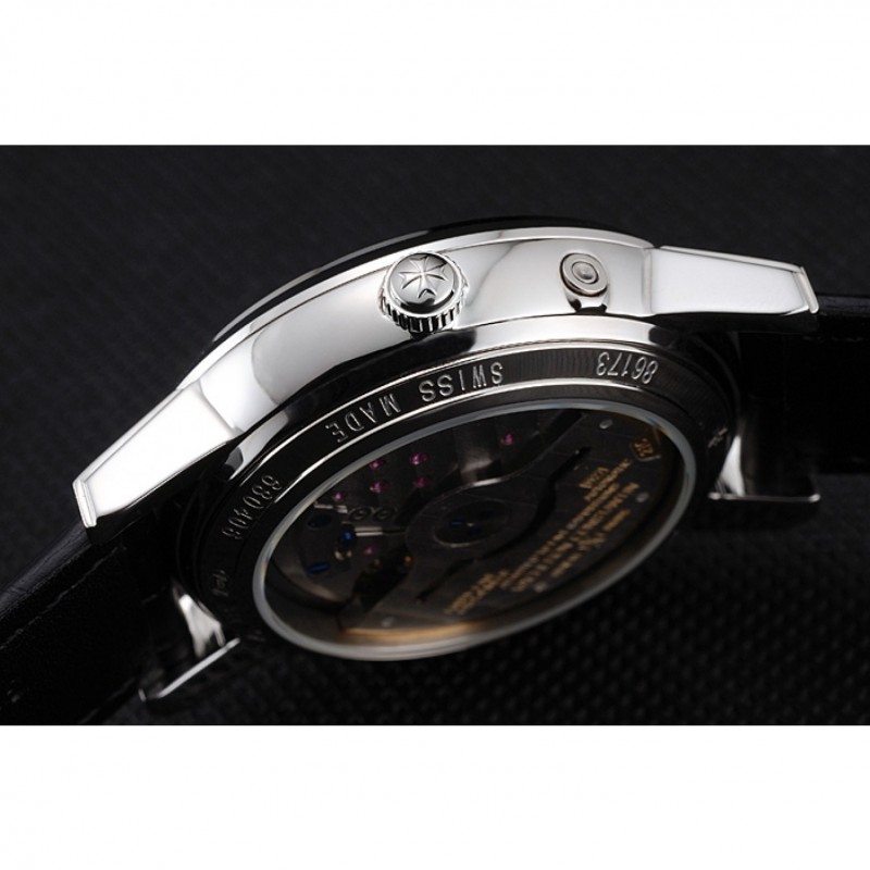 Cheap Swiss Vacheron Constantin Patrimony Quantieme Reserve De Marche White Dial Stainless Steel Case Black Leather Strap-8