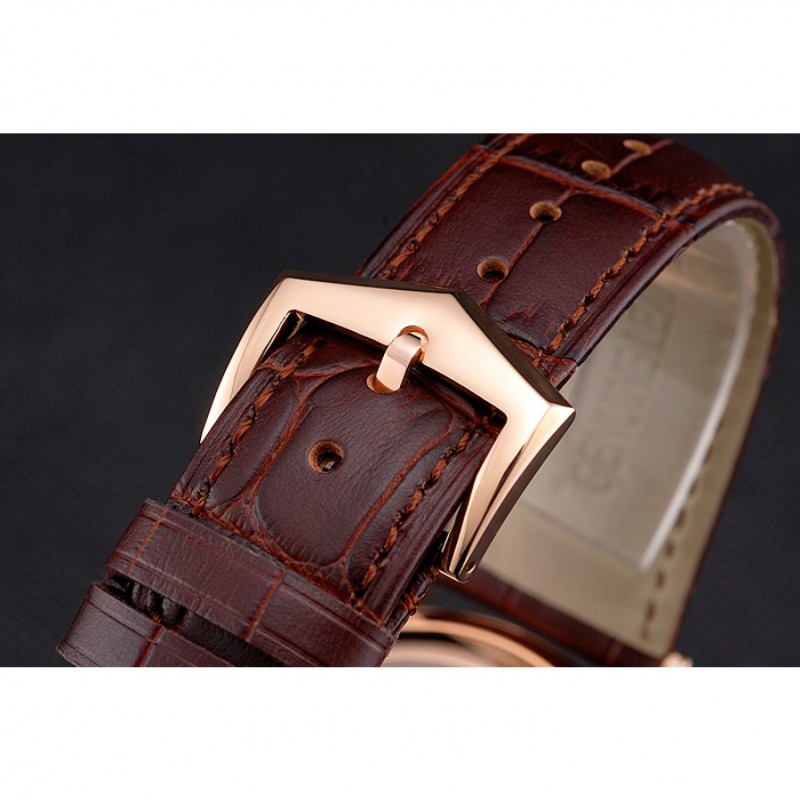 Cheap Replica Watches Swiss Patek Philippe Grand Complications Perpetual Calendar White Dial Rose Gold Case Diamond Bezel Brown Leather Strap-5