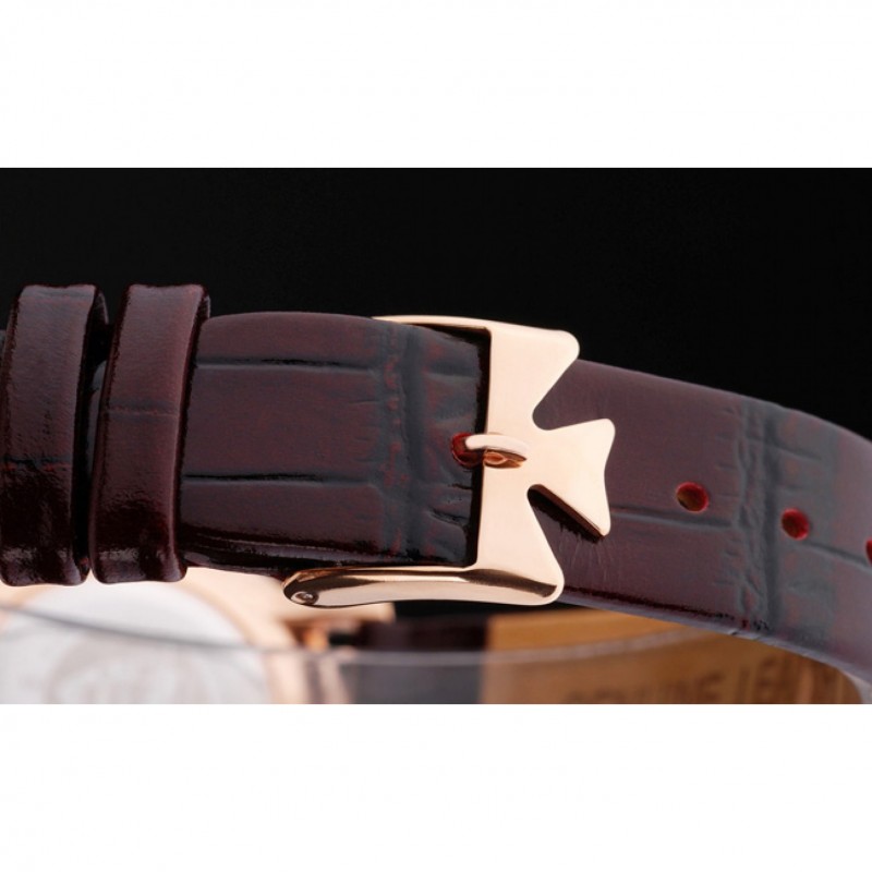 Vacheron Constantin Patrimony Rose Gold Dial Brown Leather Bracelet-5