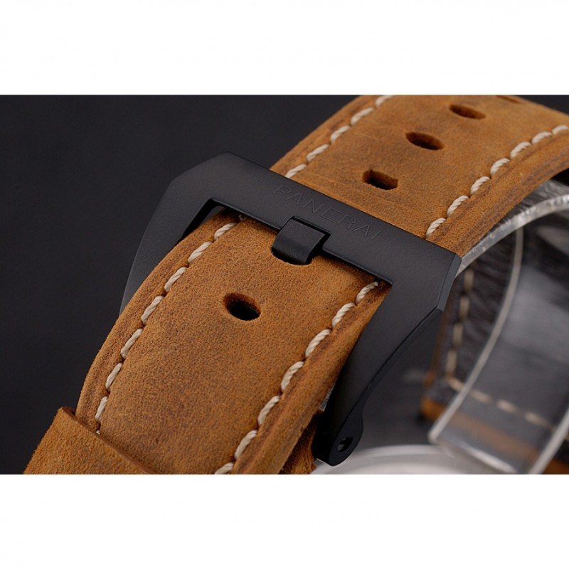 Swiss Panerai Luminor Marina Black Dial Black Case Brown Leather Strap-5