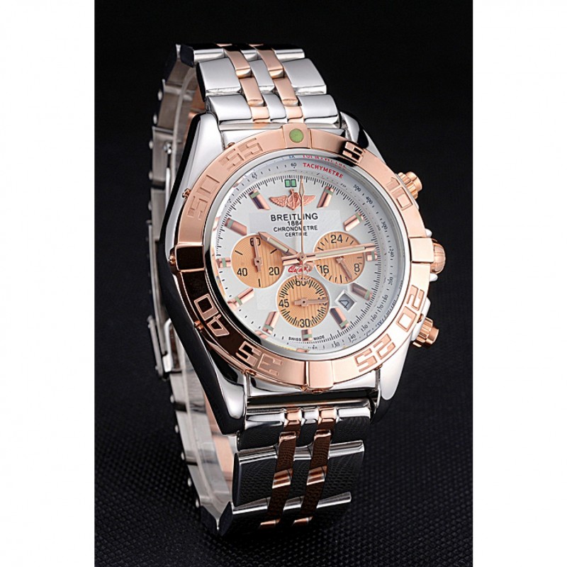 High End Replica Watches Breitling Chronomat White Dial Rose Gold Bezel And Subdials Stainless Steel Case Two Tone Bracelet-2