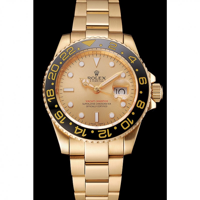 Swiss Rolex GMT Master II Gold Dial Black Bezel Gold Case And Bracelet 1453749-1