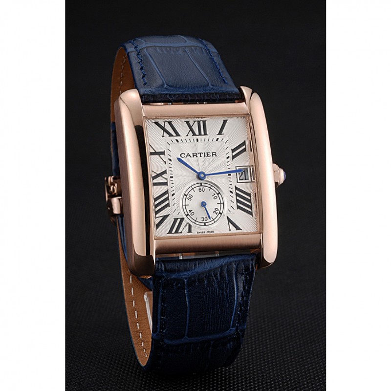 Cartier Tank MC White Dial Gold Case Blue Leather Strap 622577-2