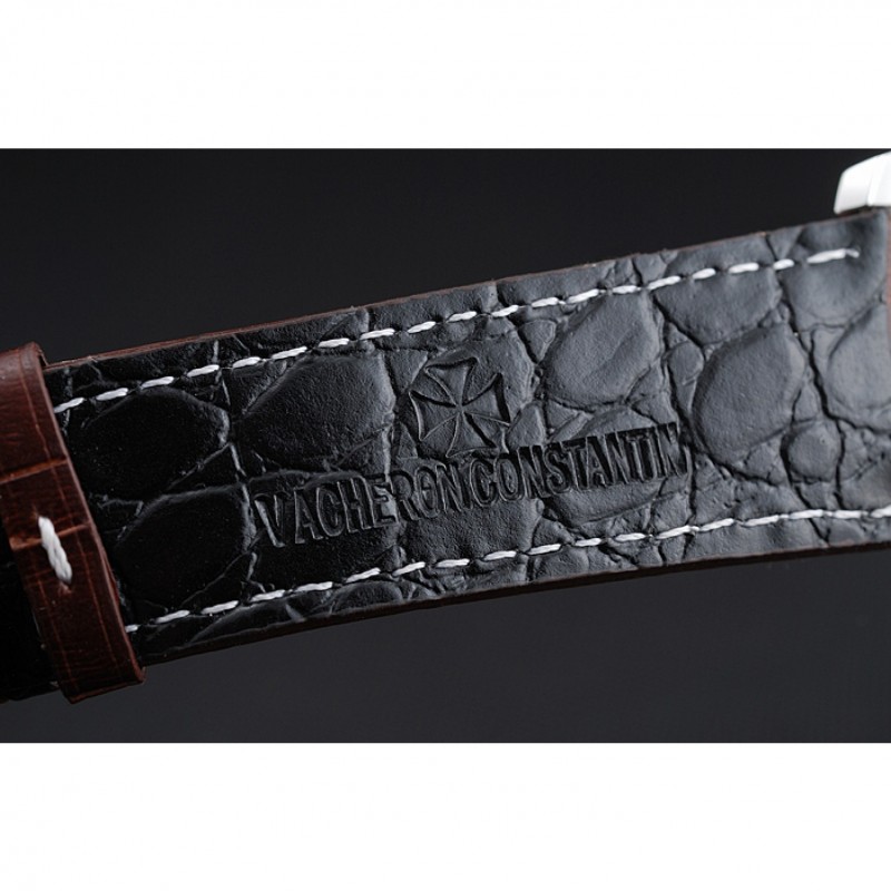 Swiss Vacheron Constantin Patrimony White Dial Silver Case Brown Leather Bracelet 1454158-6
