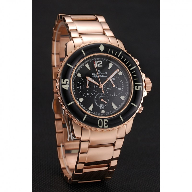 Blancpain Fifty Fathoms Flyback Chronograph Black Dial Rose Gold Case And Bracelet 1453772-2