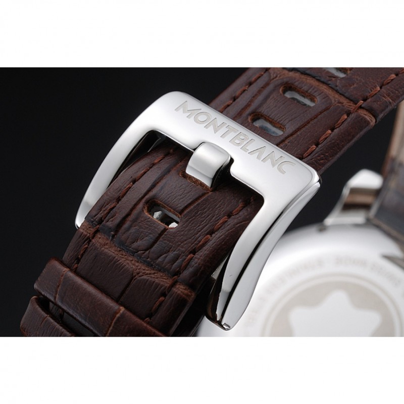 Cheap Replica Watches Montblanc Twinfly Chronograph White Dial Brown Leather Bracelet 1454117-7