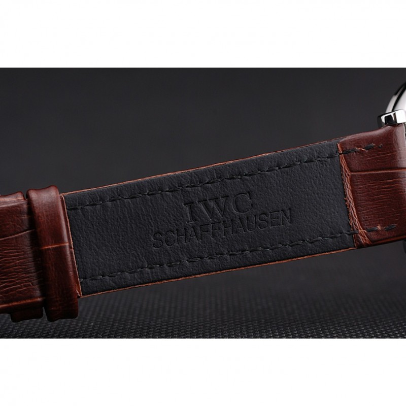 IWC Portofino Silver Dial Stainless Steel Case Diamonds Bezel Brown Leather Strap-5