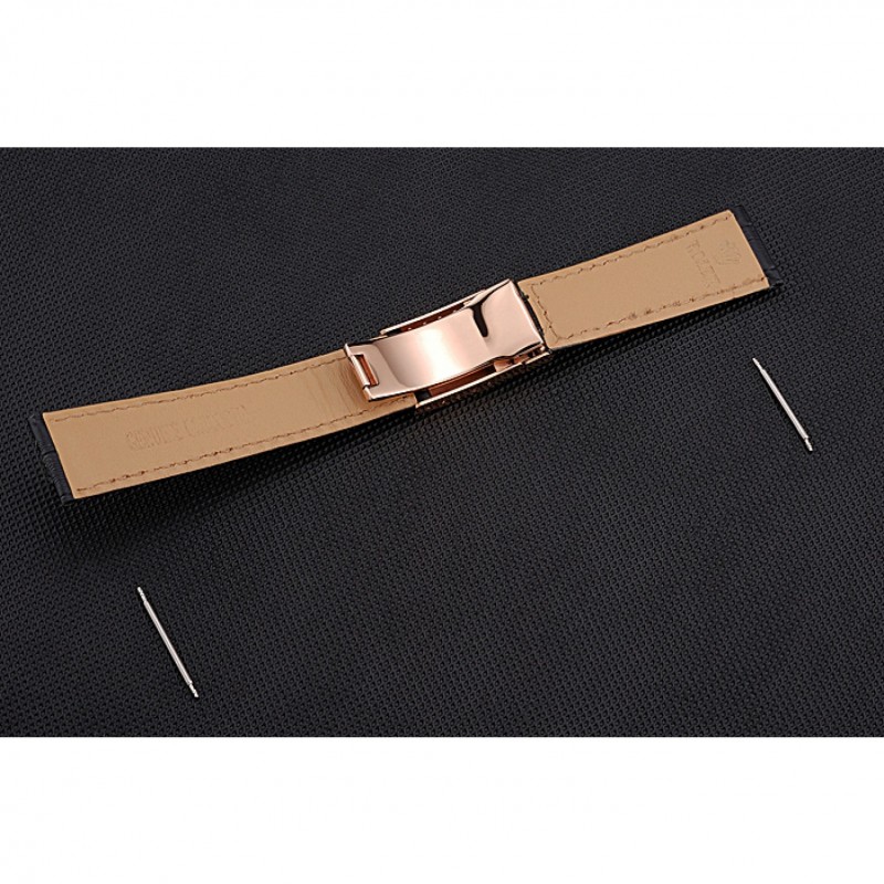 Rolex Black Leather with Rose Gold Clasp Bracelet 622498-5