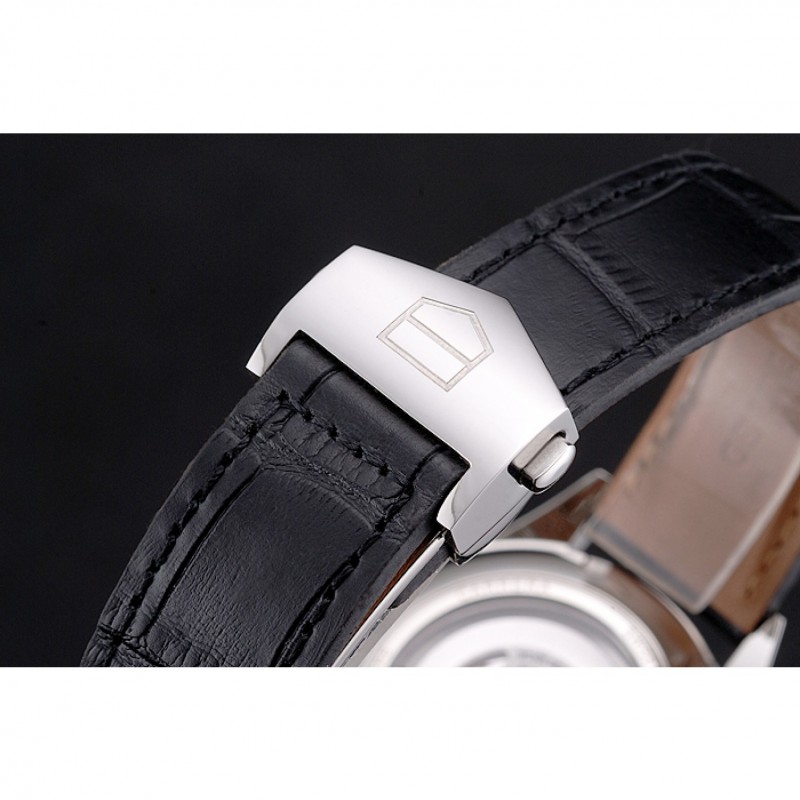 Swiss Tag Heuer Carrera Calibre 5 Black Dial Stainless Steel Case Black Leather Strap-5