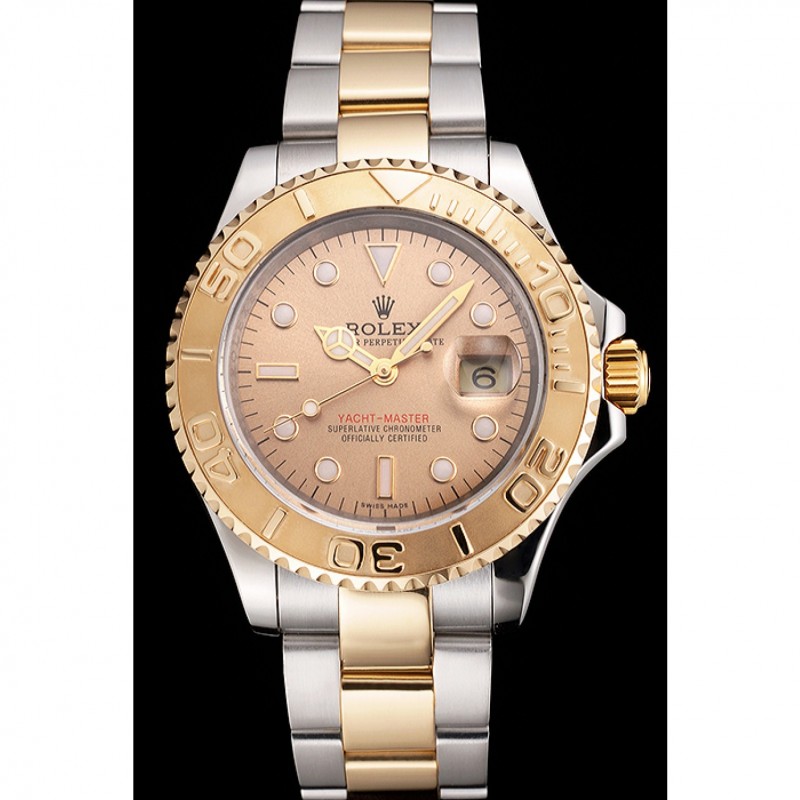 Swiss Rolex Yacht-Master Champagne Dial Gold Bezel Stainless Steel Case Two Tone Bracelet-1