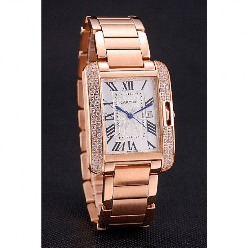 AAA Cartier Tank Anglaise 30mm White Dial Diamonds Rose Gold Case Rose Gold Bracelet-1