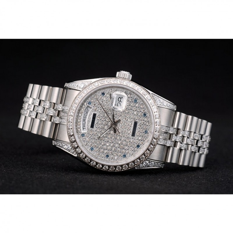 Rolex DayDate Diamond Plated Stainless Steel Bracelet Diamond Plated Dial 41985-4