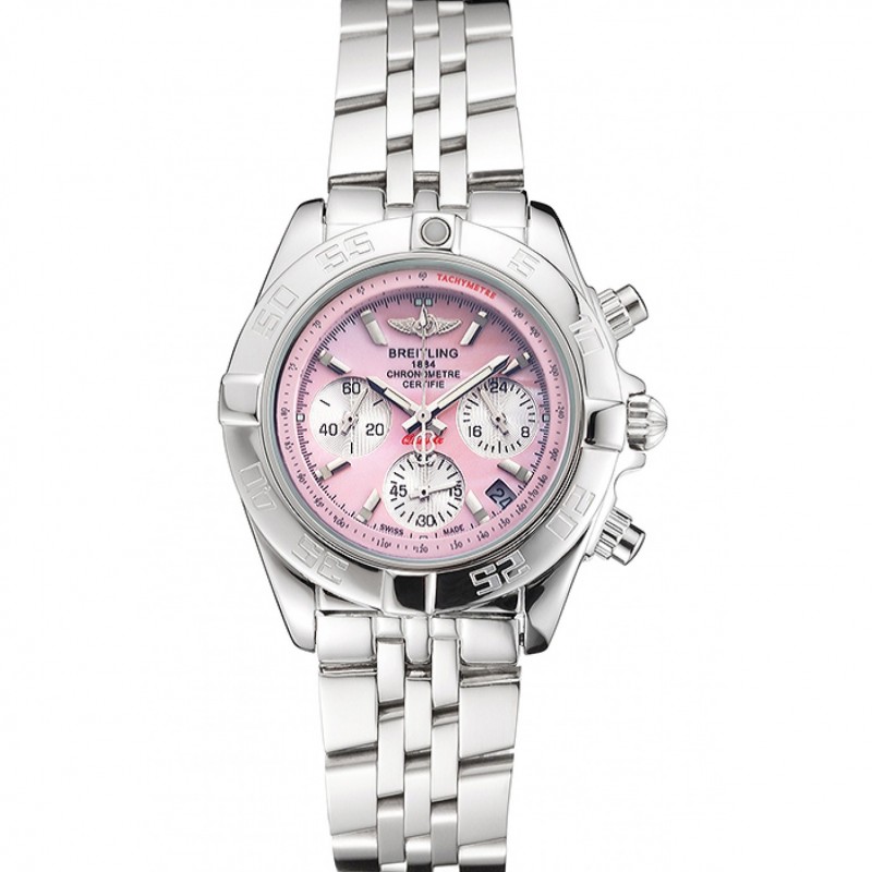 Breitling Chronomat Quartz Pink Dial Stainless Steel Case And Bracelet-0