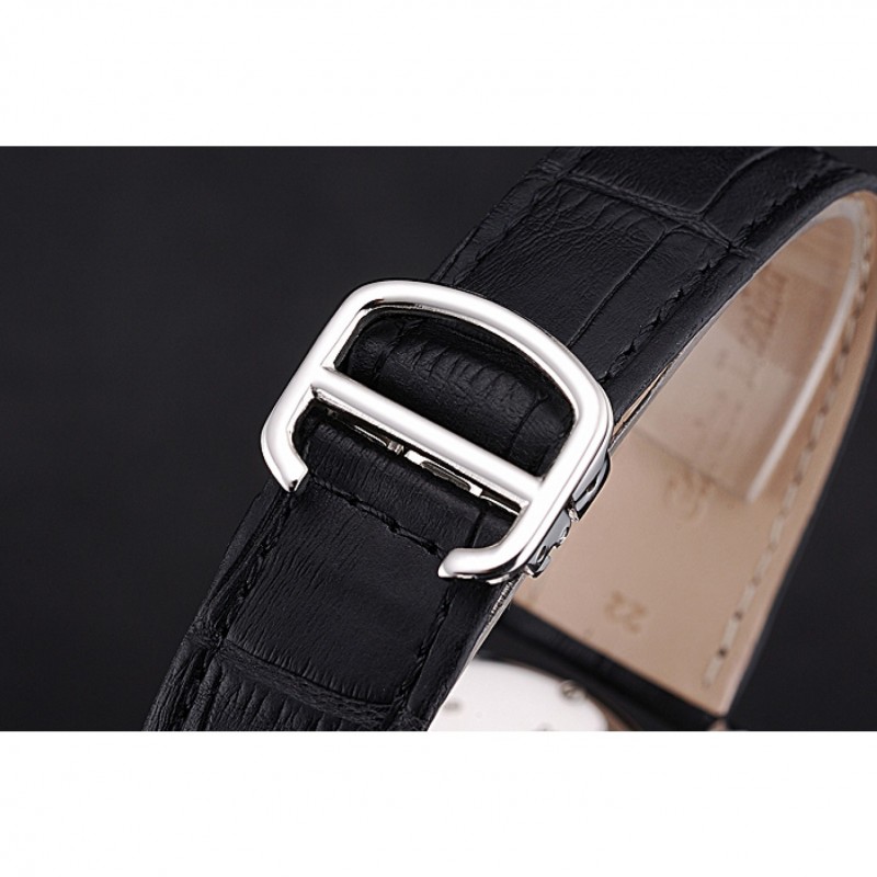 Best Replica Watches Cartier Rotonde White Dial Stainless Steel Case Black Leather Strap 622757-5