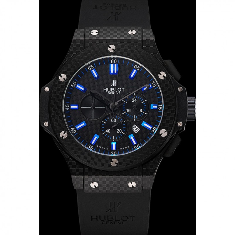 Luxury Hublot Big Bang Carbon Dial With Blue Markings Carbon Case And Bezel Black Rubber Strap 622774-1