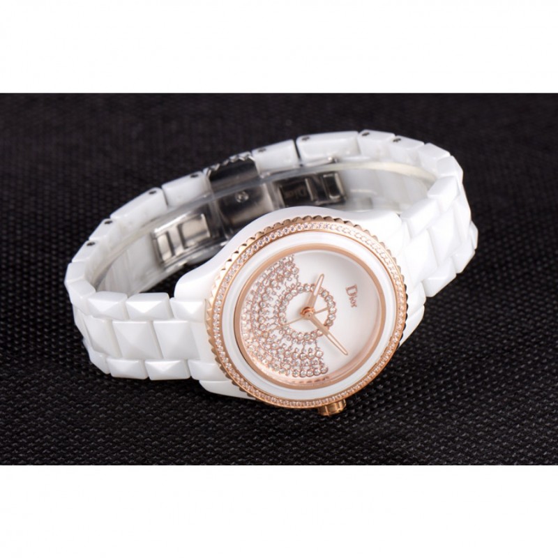 Dior VIII Grand Bal Rose Gold Bezel White Bracelet cd07 621360-3