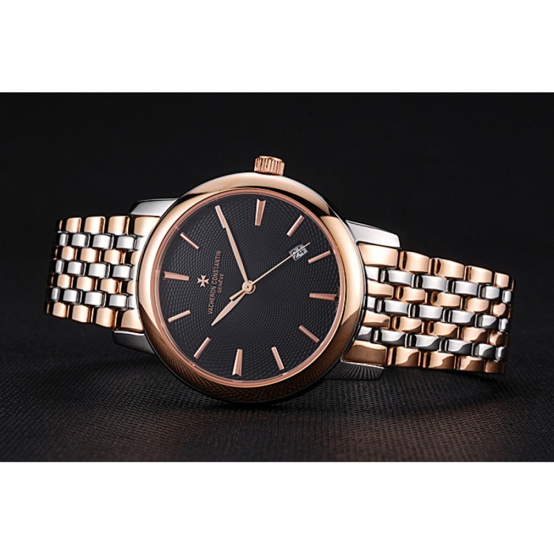 Vacheron Constantin Patrimony Black Dial Rose Gold Case Two Tone Bracelet 62293-3