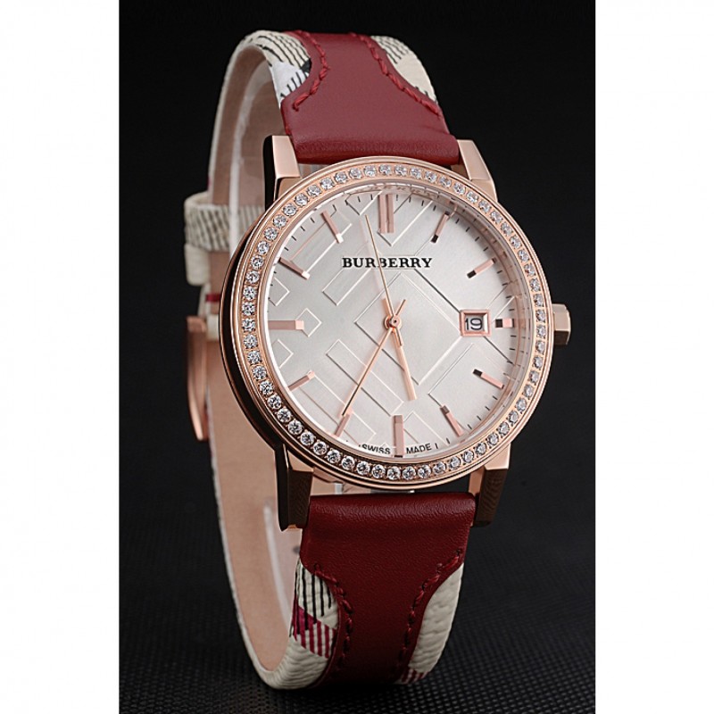 Burberry The City Classic Diamonds Case Silver Dial Red Bracelet 622570-2