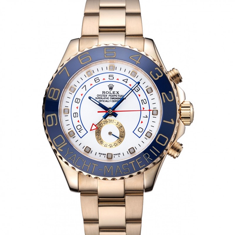 Rolex Yachtmaster II White Dial Blue Bezel Gold Bracelet 622271-0