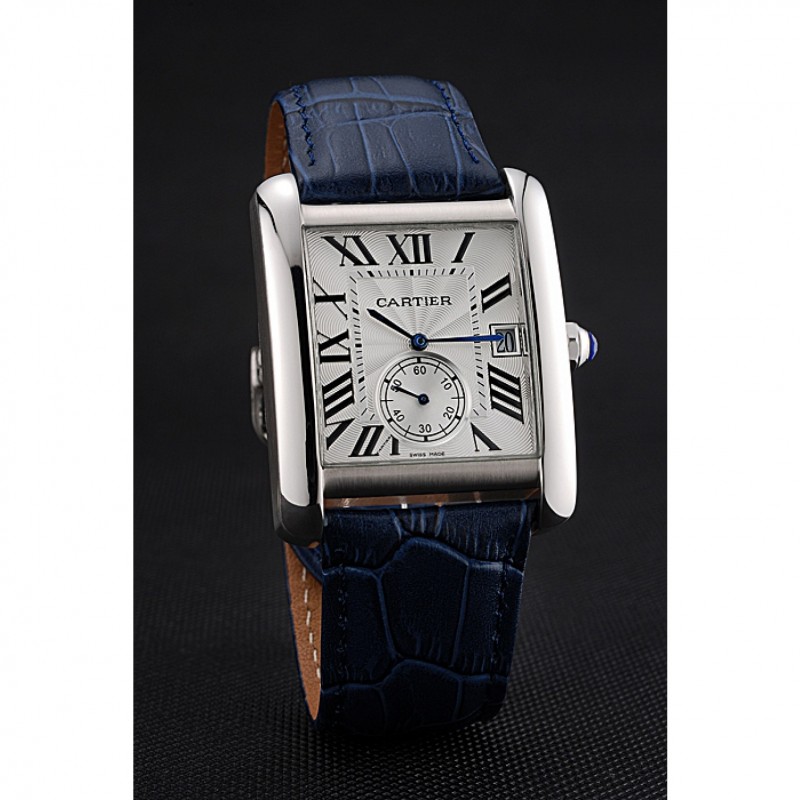 Cartier Tank MC White Dial Stainless Steel Case Blue Leather Strap 622575-1