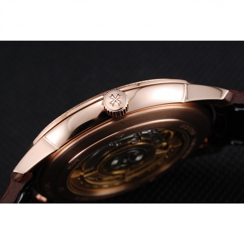 AAA Swiss Vacheron Constantin Patrimony Grand Taille Grey Dial Rose Gold Diamonds Case Brown Leather Bracelet 1454172-8