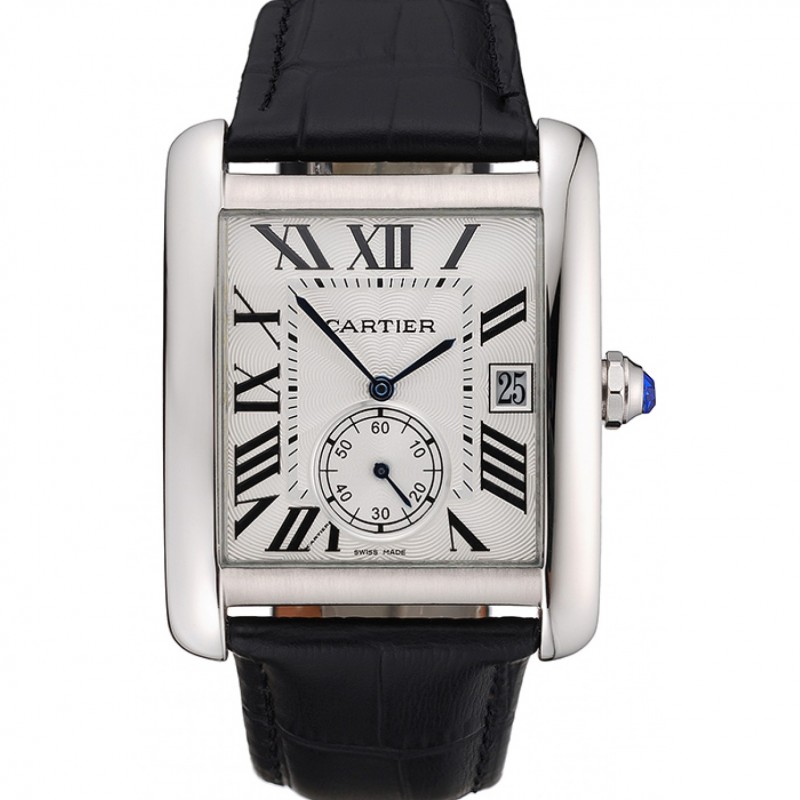 Cartier Tank MC White Dial Stainless Steel Case Black Leather Strap 622576-0