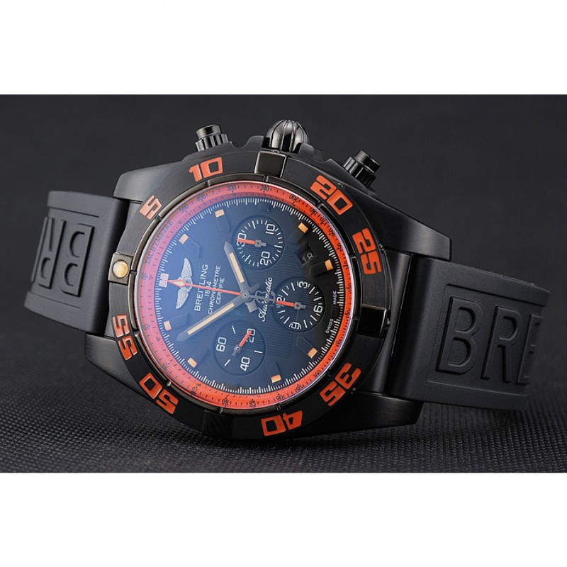 Best Replica Watches Swiss Breitling Chronomat 44 Raven Black And Orange Dial Black Case Black Rubber Strap-3