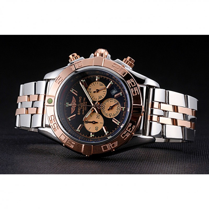 Breitling Chronomat Black Dial Rose Gold Bezel And Subdials Stainless Steel Case Two Tone Bracelet-2